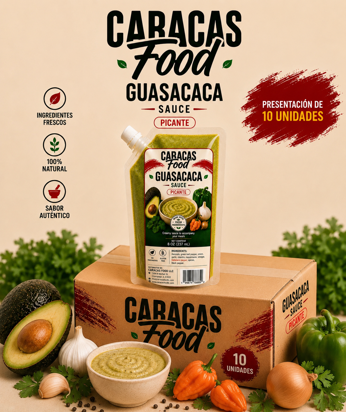 Caracas Food Guasacaca Spicy Sauce - 10 Units
